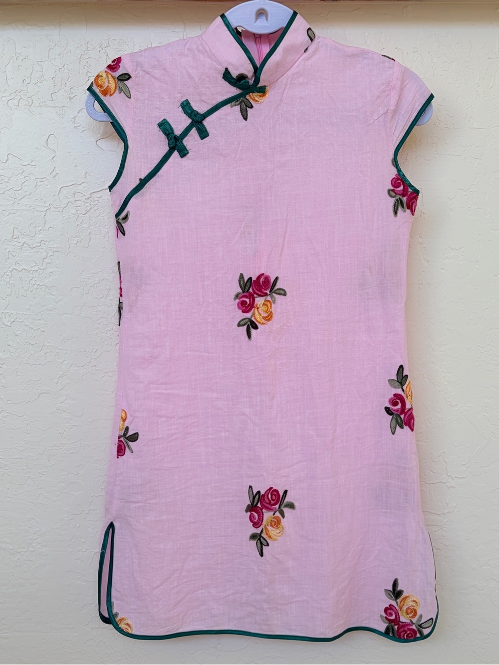 Pink Floral Embroidered Qipao Dress